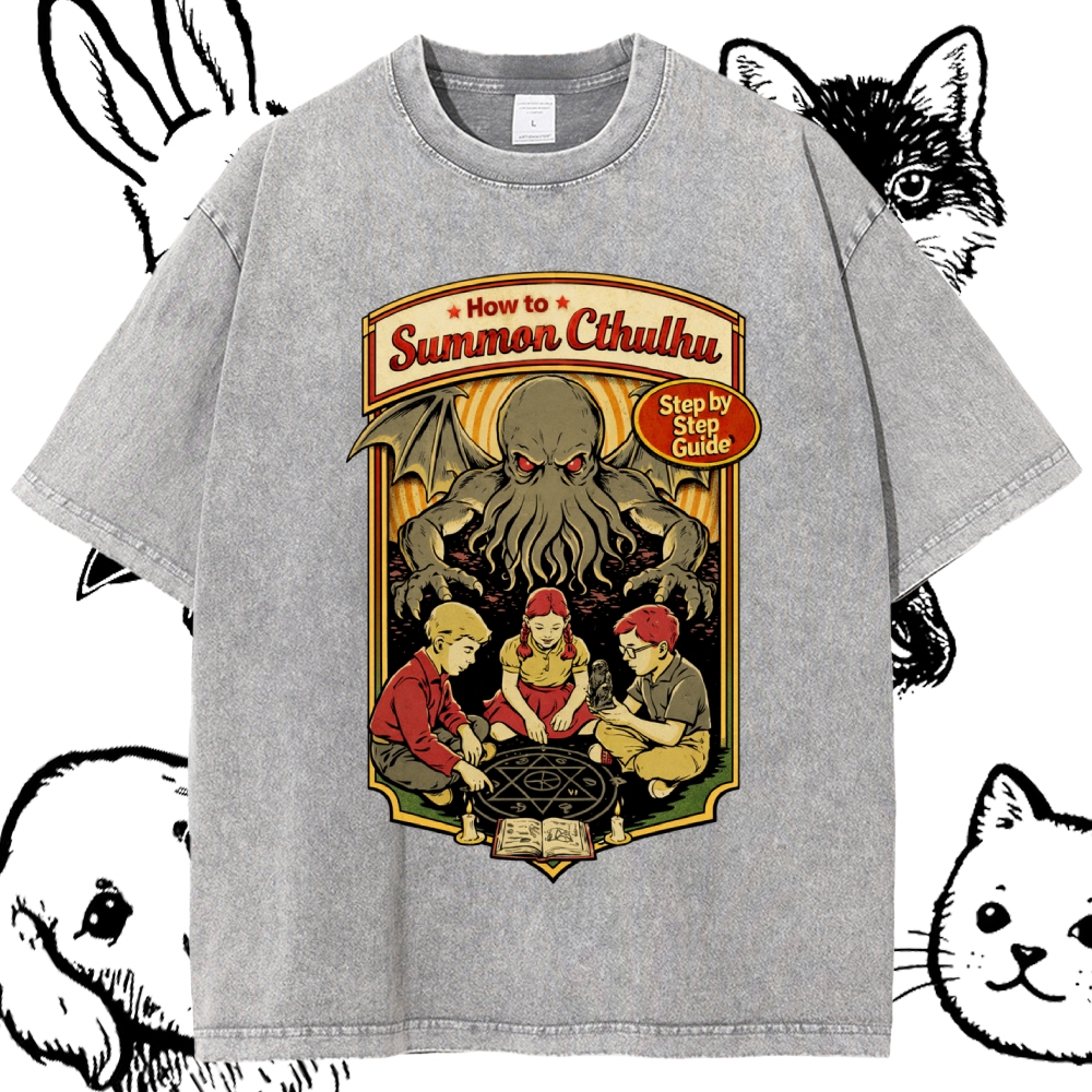 Cthulhu Summoning Guide Cotton Vintage Wash Classic Graphic Tee