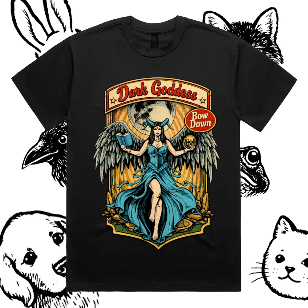 Bow Down Dark Goddess Cotton Classic Fit Retro Dark Humor Graphic Tee
