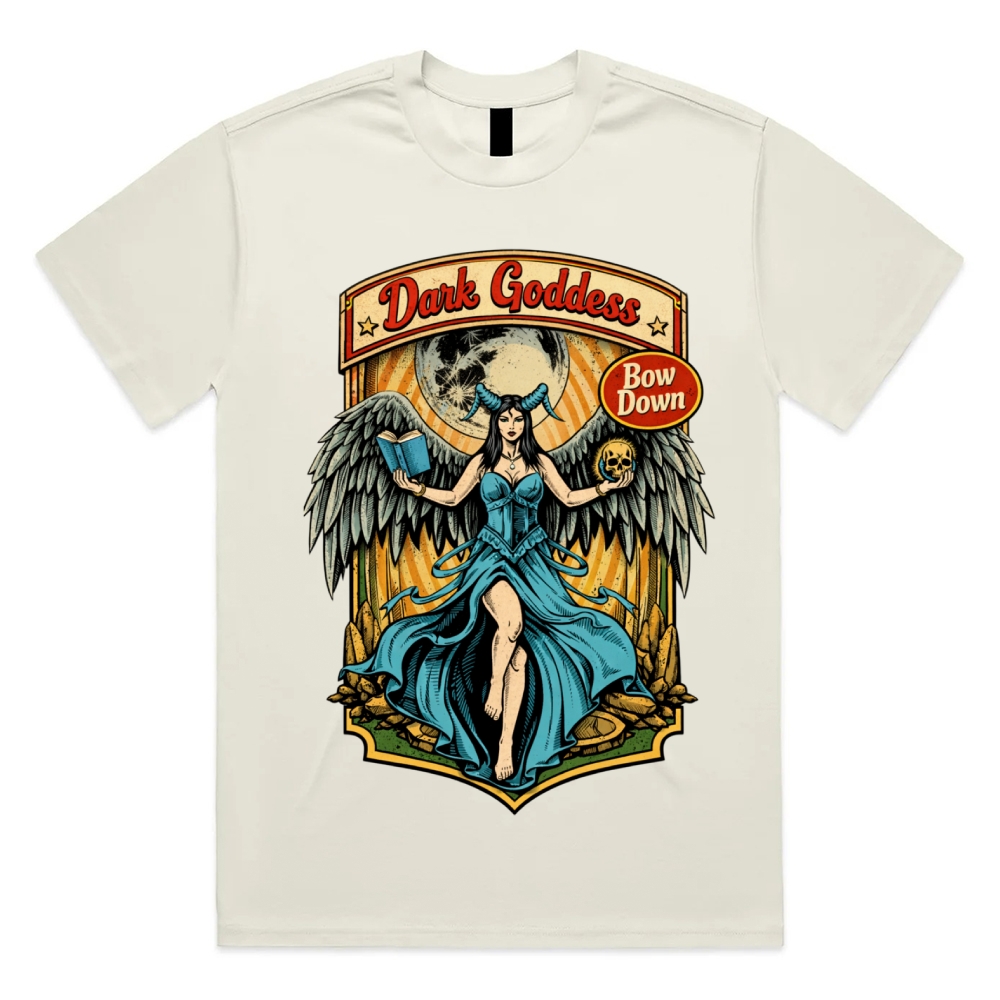 Bow Down Dark Goddess Cotton Classic Fit Retro Dark Humor Graphic Tee