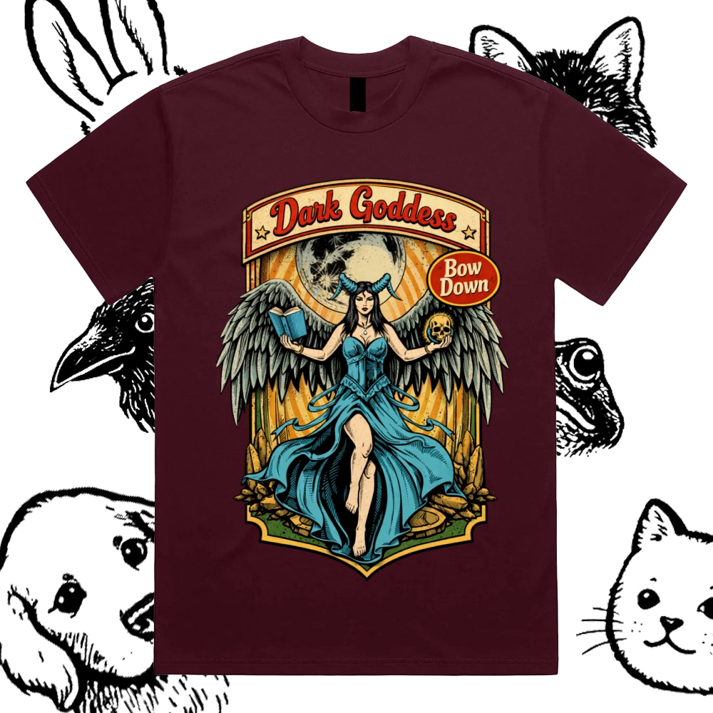 Bow Down Dark Goddess Cotton Classic Fit Retro Dark Humor Graphic Tee