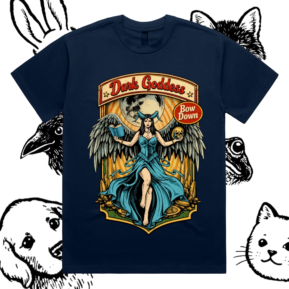 Bow Down Dark Goddess Cotton Classic Fit Retro Dark Humor Graphic Tee