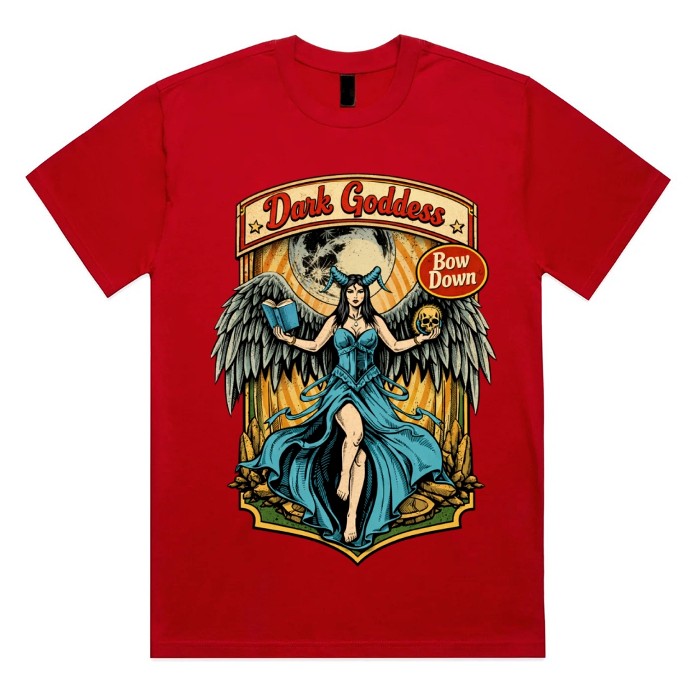 Bow Down Dark Goddess Cotton Classic Fit Retro Dark Humor Graphic Tee