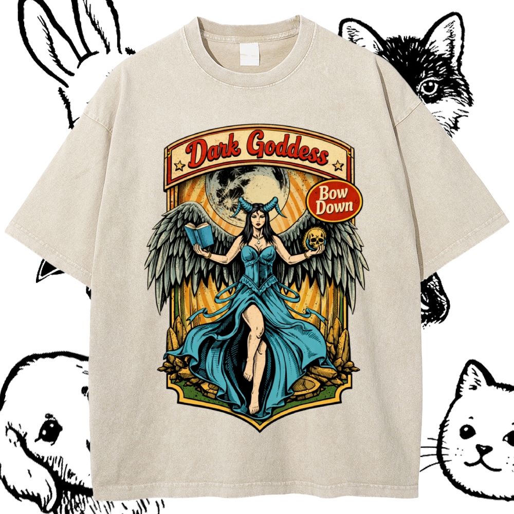 Bow Down Dark Goddess Cotton Vintage Wash Classic Graphic Tee