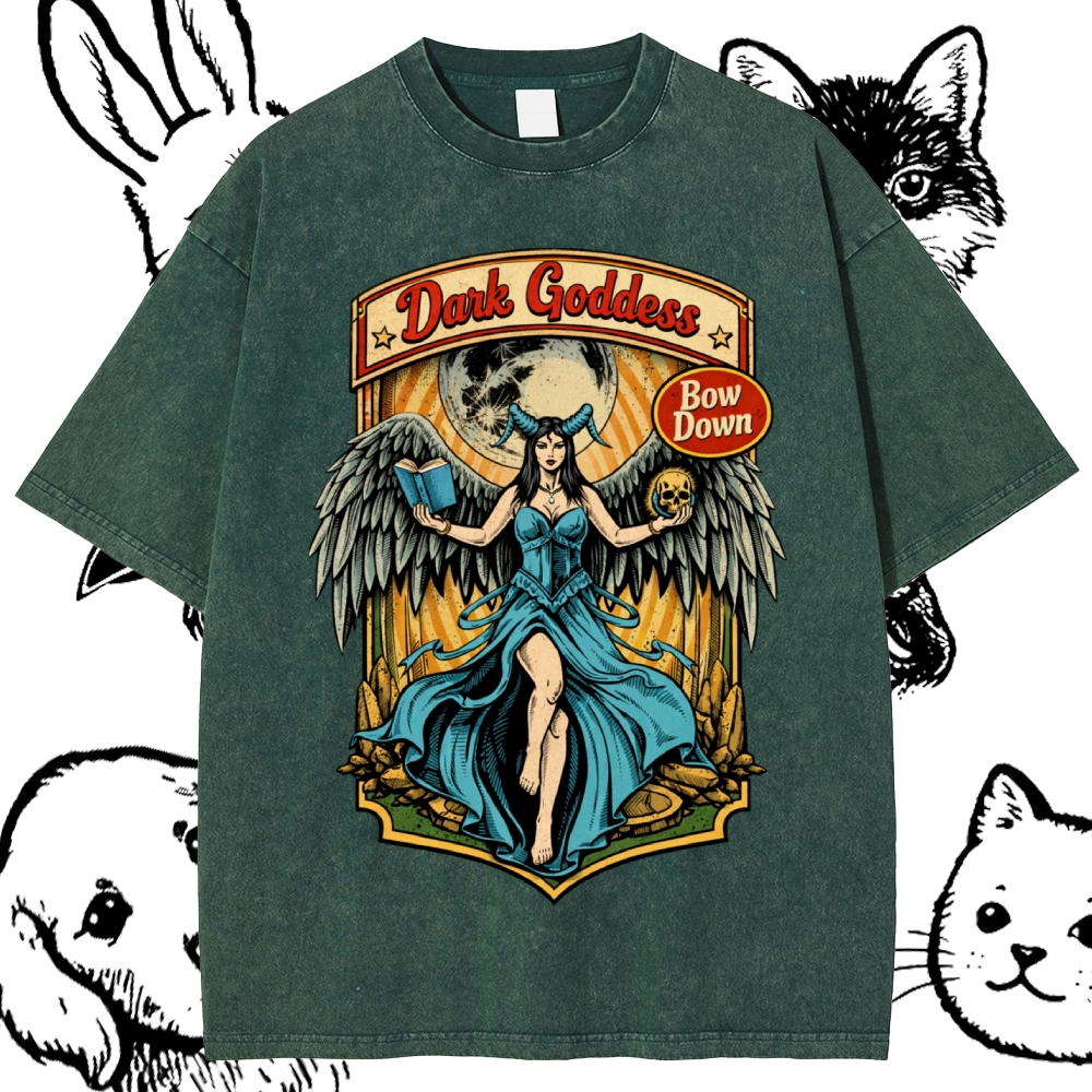 Bow Down Dark Goddess Cotton Vintage Wash Classic Graphic Tee
