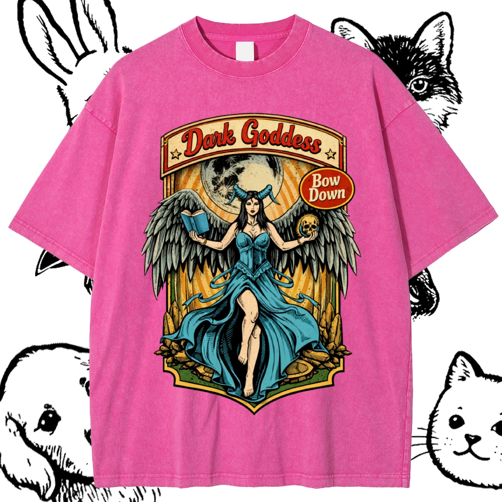 Bow Down Dark Goddess Cotton Vintage Wash Classic Graphic Tee