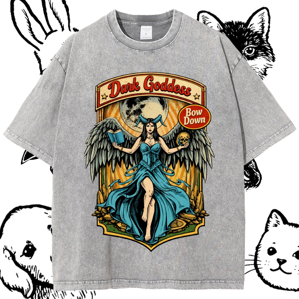 Bow Down Dark Goddess Cotton Vintage Wash Classic Graphic Tee