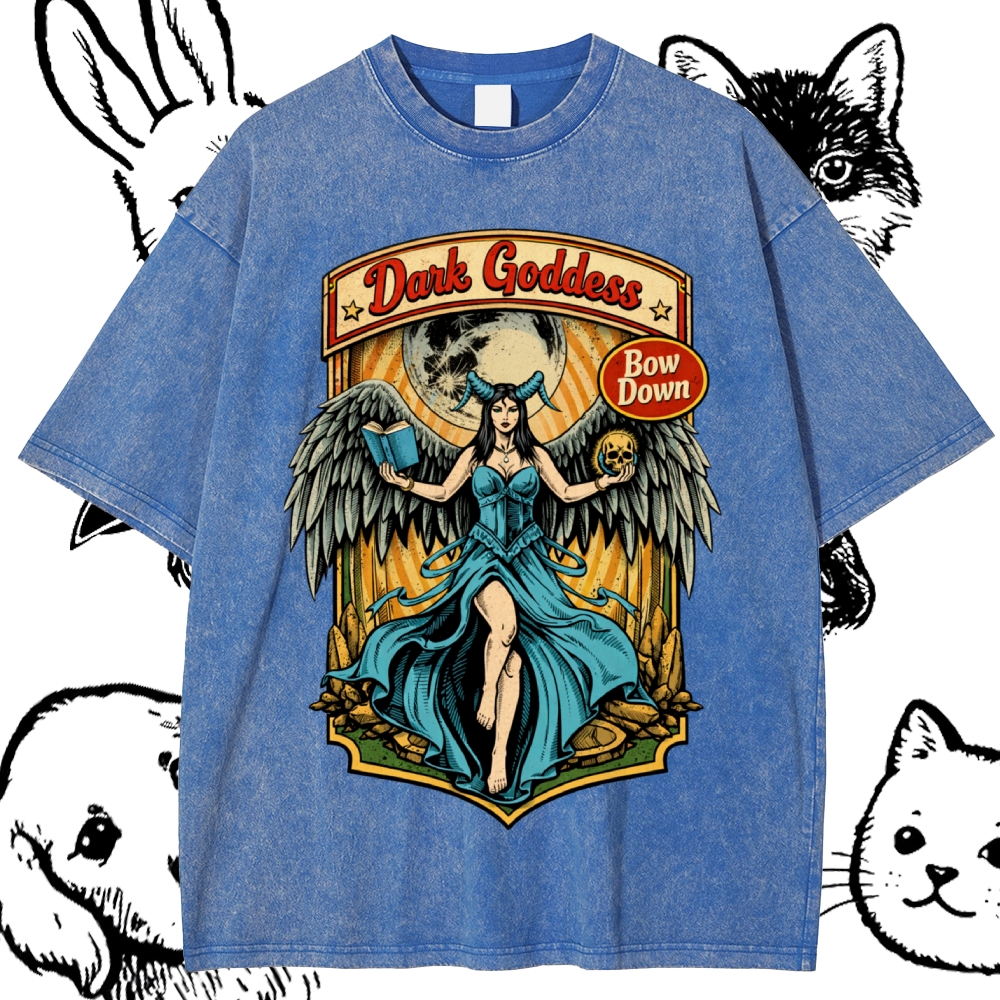 Bow Down Dark Goddess Cotton Vintage Wash Classic Graphic Tee