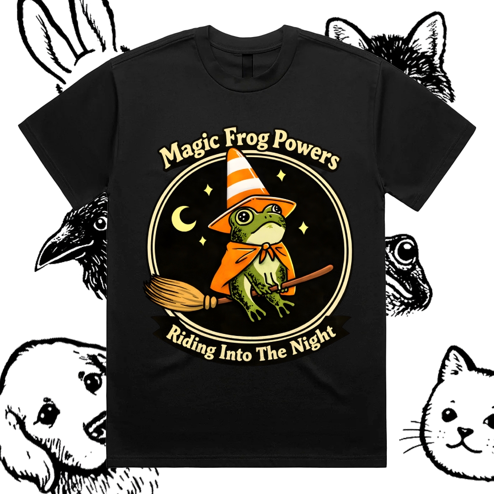Magic Frog Wizard Night Cotton Classic Fit Retro Dark Humor Graphic Tee