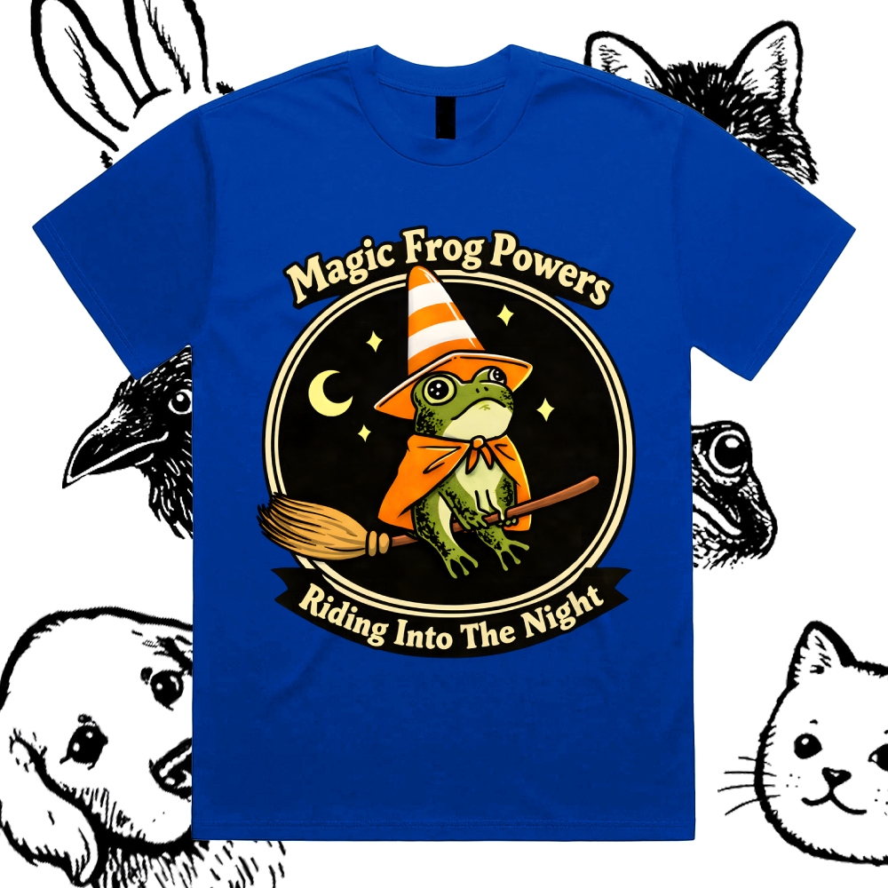 Magic Frog Wizard Night Cotton Classic Fit Retro Dark Humor Graphic Tee