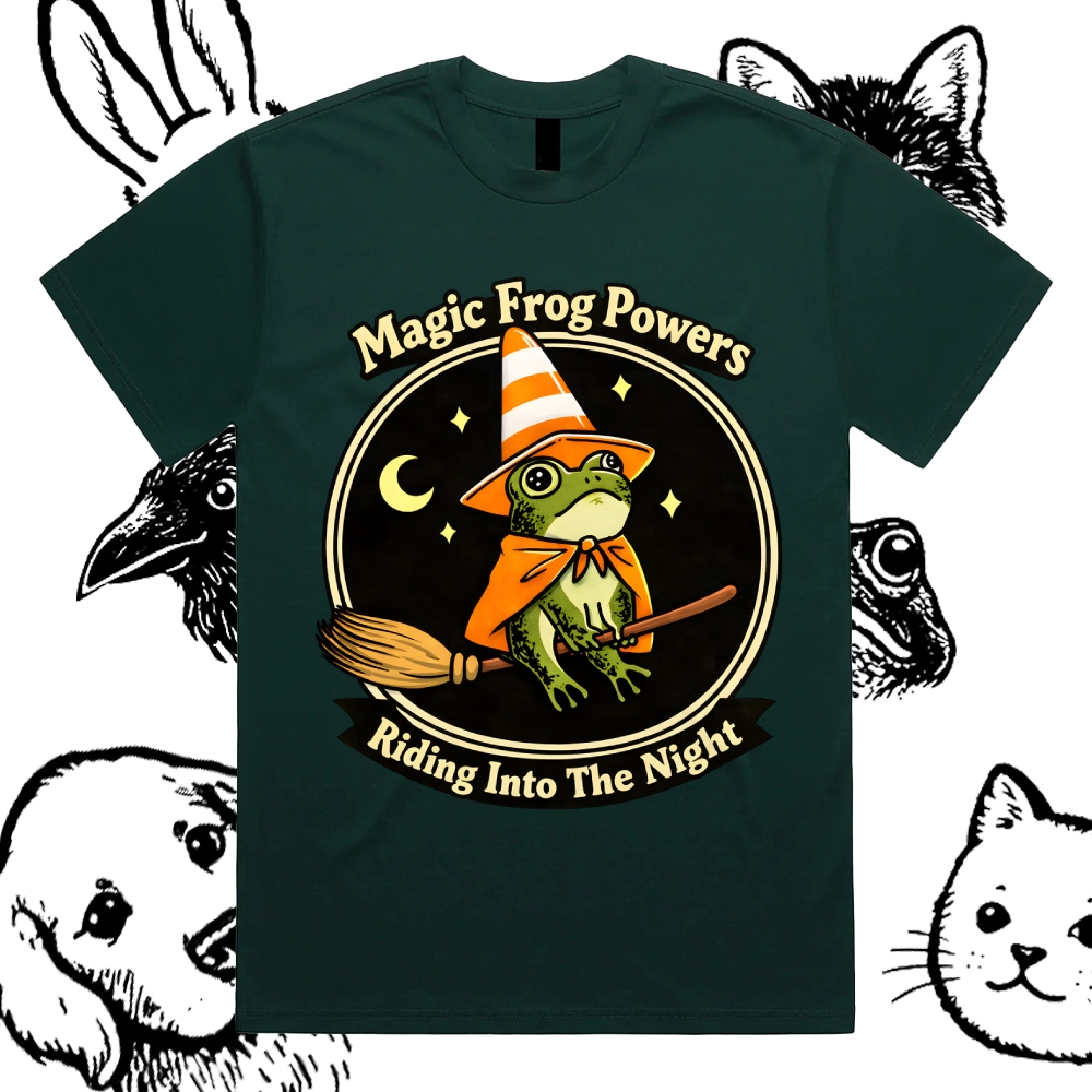 Magic Frog Wizard Night Cotton Classic Fit Retro Dark Humor Graphic Tee