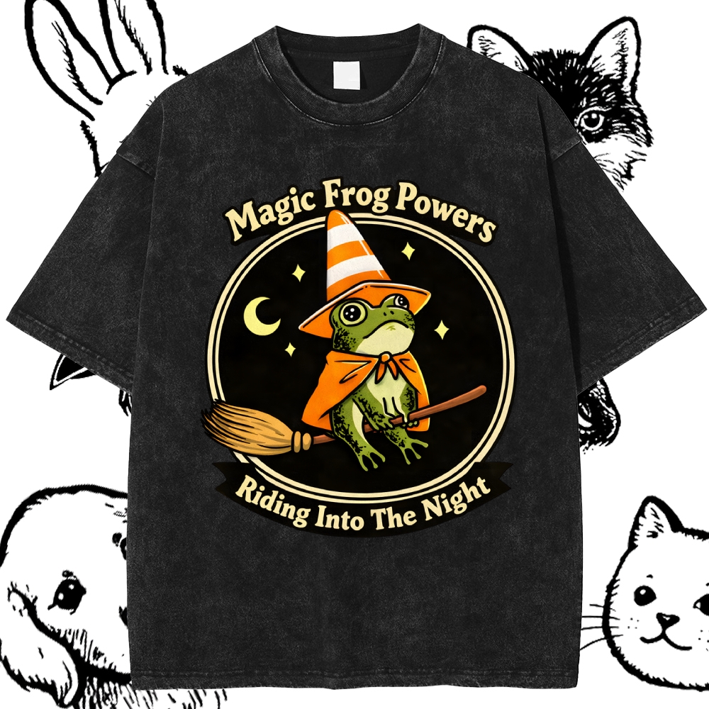 Magic Frog Wizard Night Cotton Vintage Wash Classic Graphic Tee