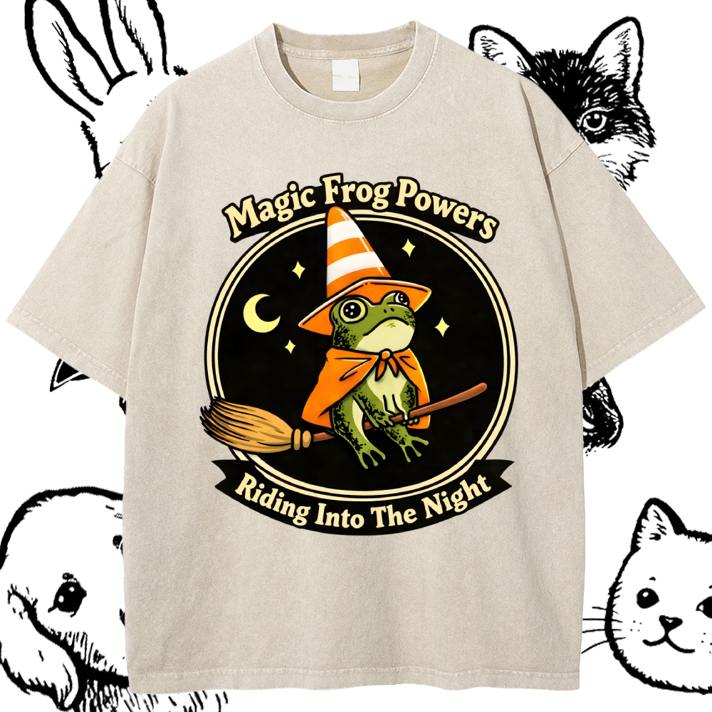 Magic Frog Wizard Night Cotton Vintage Wash Classic Graphic Tee