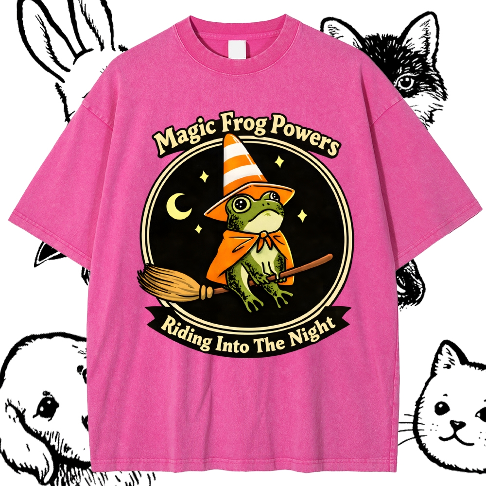 Magic Frog Wizard Night Cotton Vintage Wash Classic Graphic Tee
