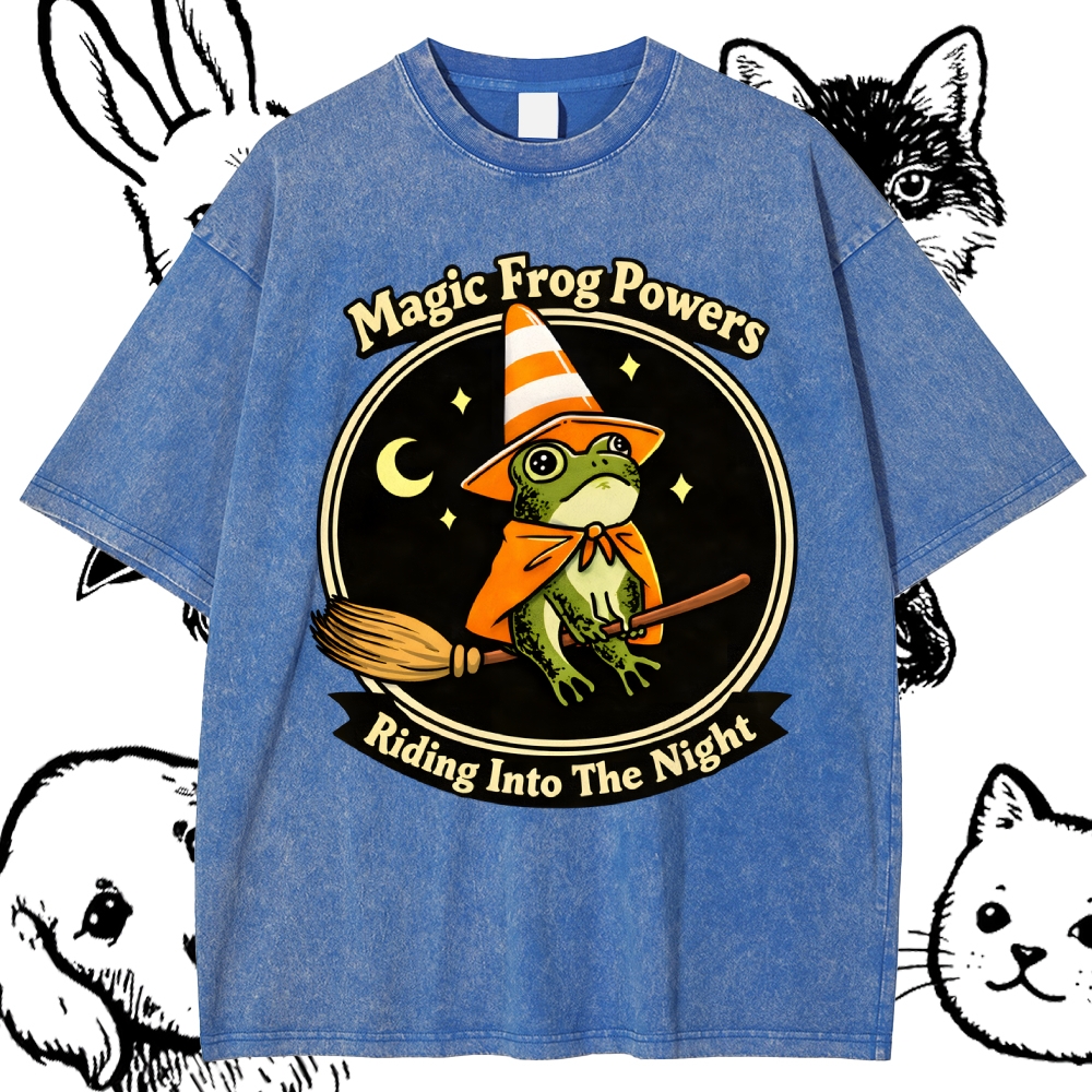 Magic Frog Wizard Night Cotton Vintage Wash Classic Graphic Tee