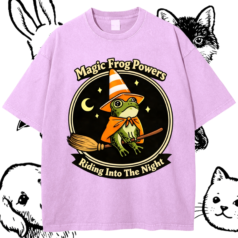 Magic Frog Wizard Night Cotton Vintage Wash Classic Graphic Tee