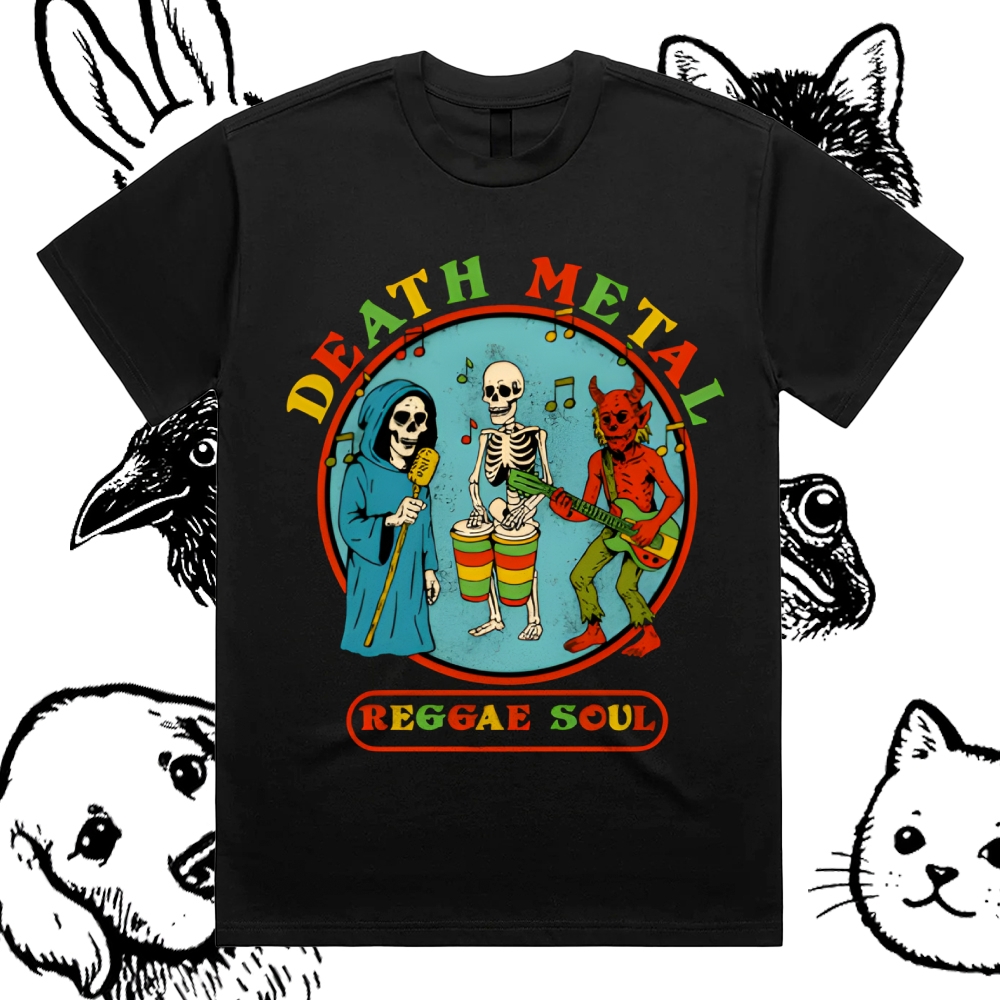 Death Metal Reggae Band Cotton Classic Fit Retro Dark Humor Graphic Tee