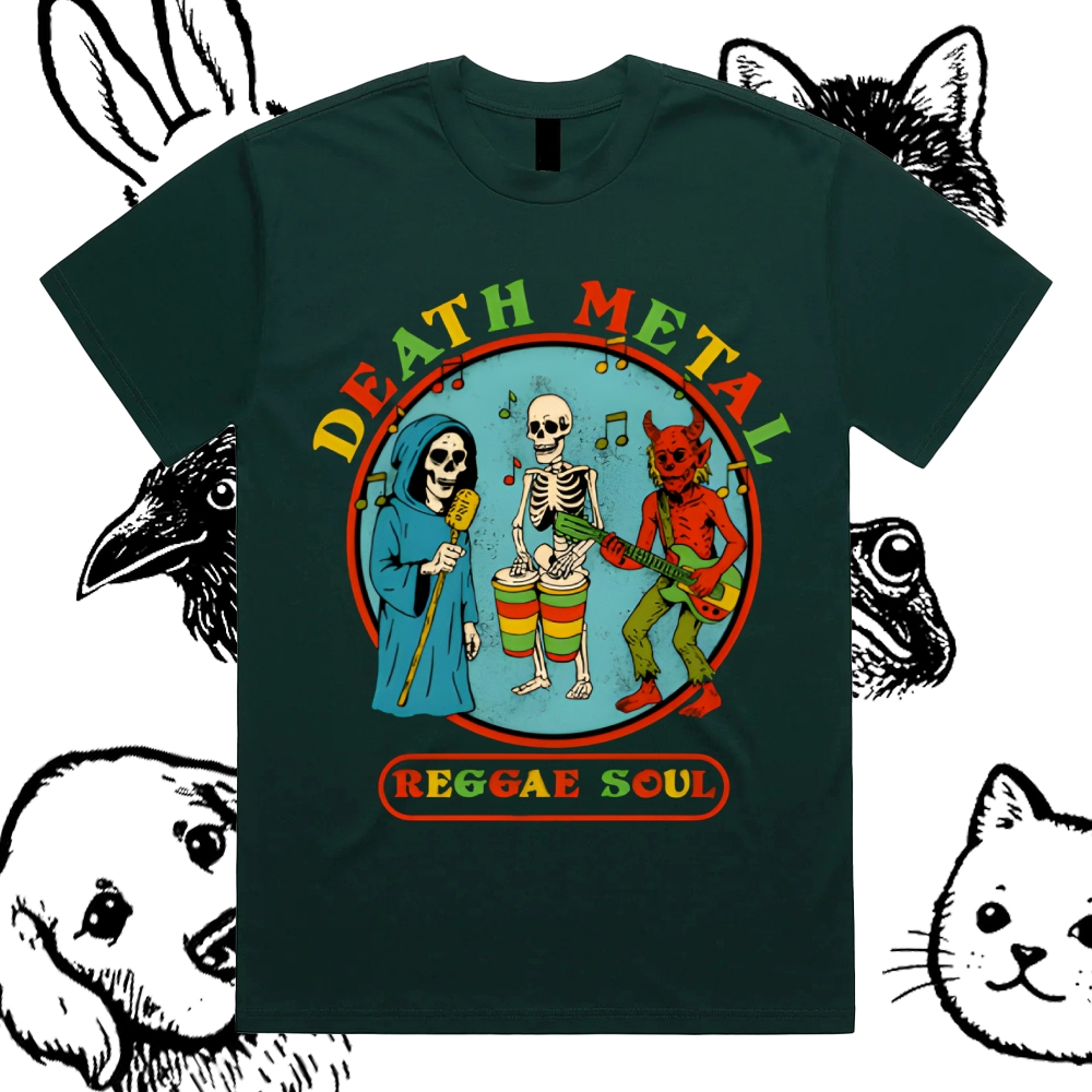 Death Metal Reggae Band Cotton Classic Fit Retro Dark Humor Graphic Tee