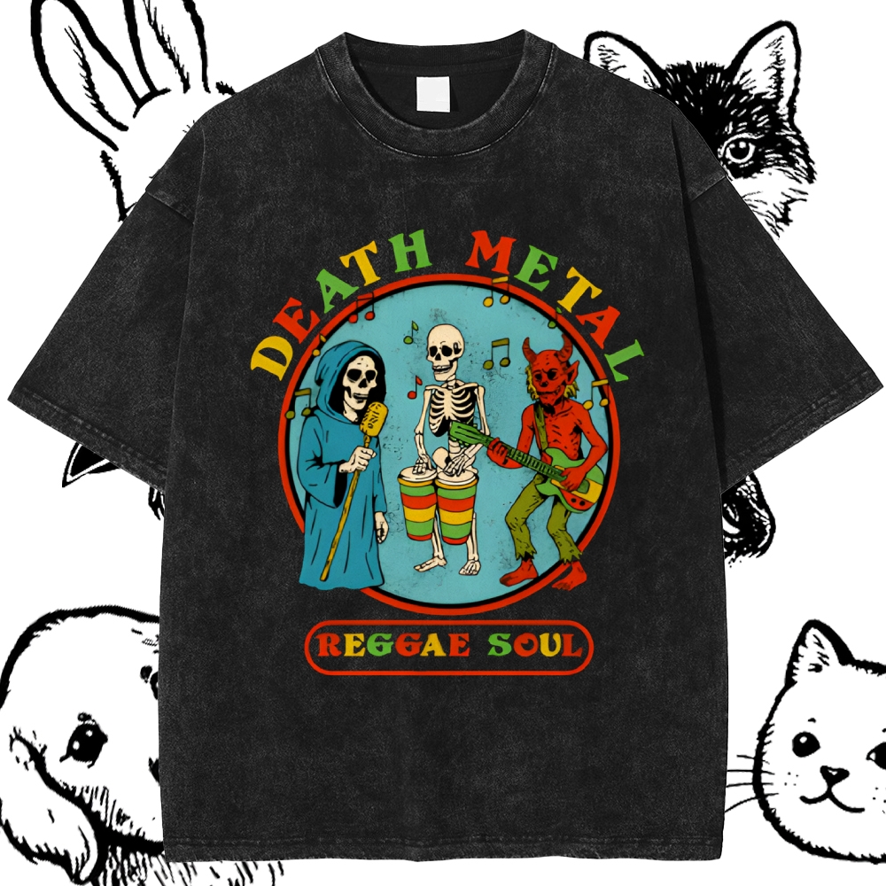 Death Metal Reggae Band Cotton Vintage Wash Classic Graphic Tee
