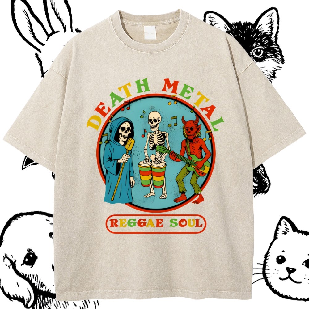 Death Metal Reggae Band Cotton Vintage Wash Classic Graphic Tee