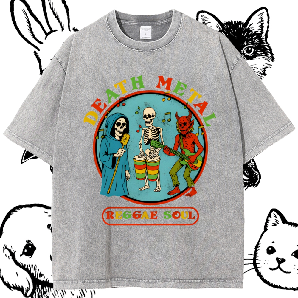Death Metal Reggae Band Cotton Vintage Wash Classic Graphic Tee