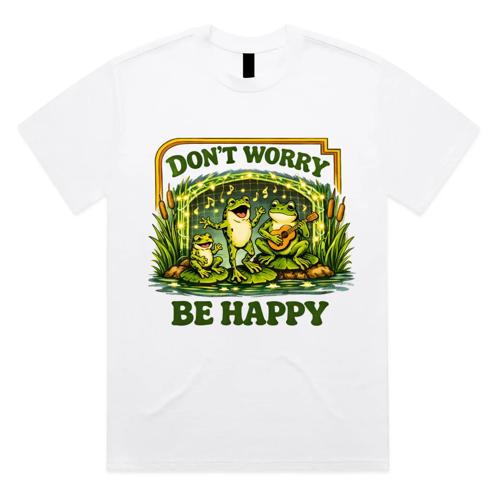 Don't Worry Be Happy Frogs Cotton Classic Fit Retro Dark Humor Graphic Tee