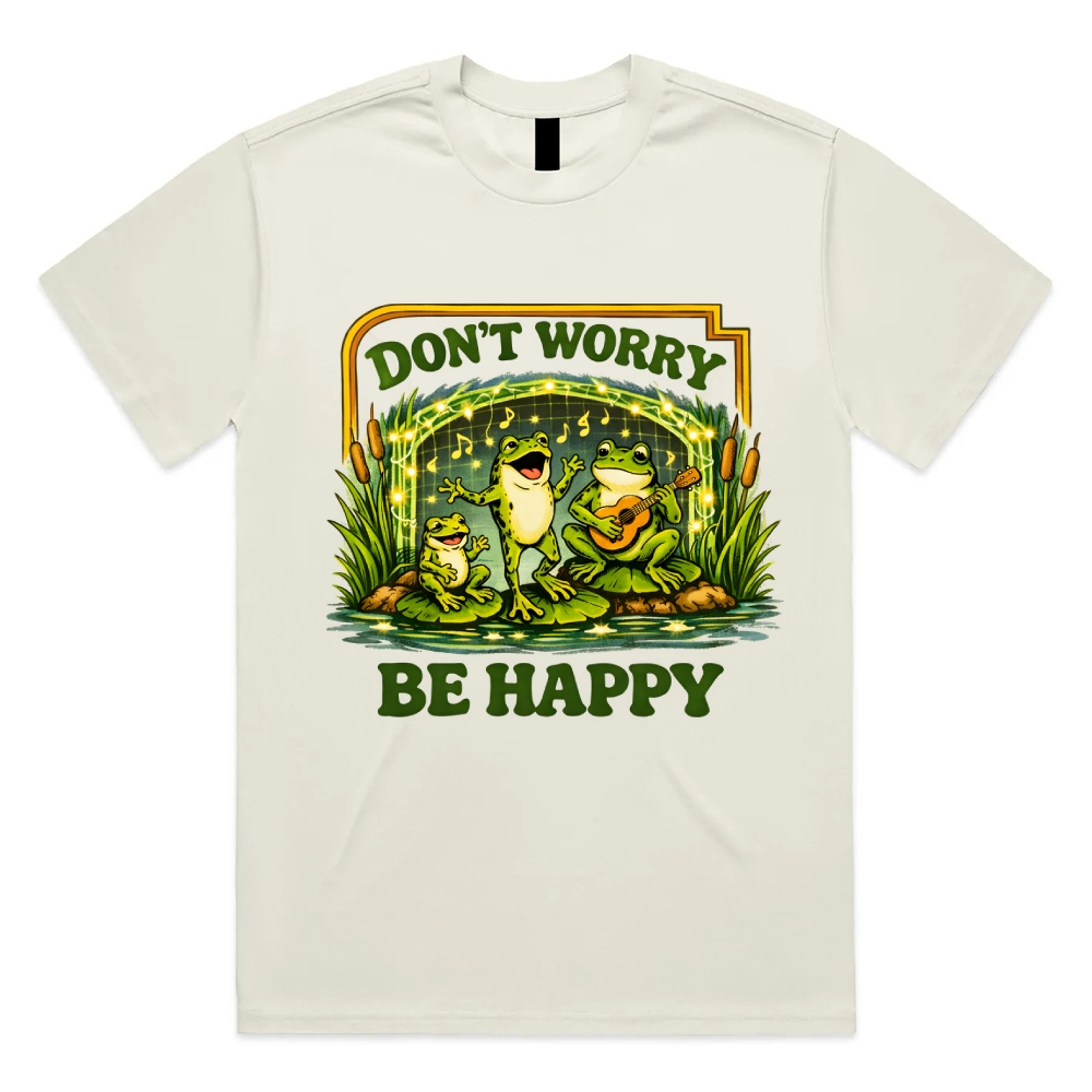 Don't Worry Be Happy Frogs Cotton Classic Fit Retro Dark Humor Graphic Tee