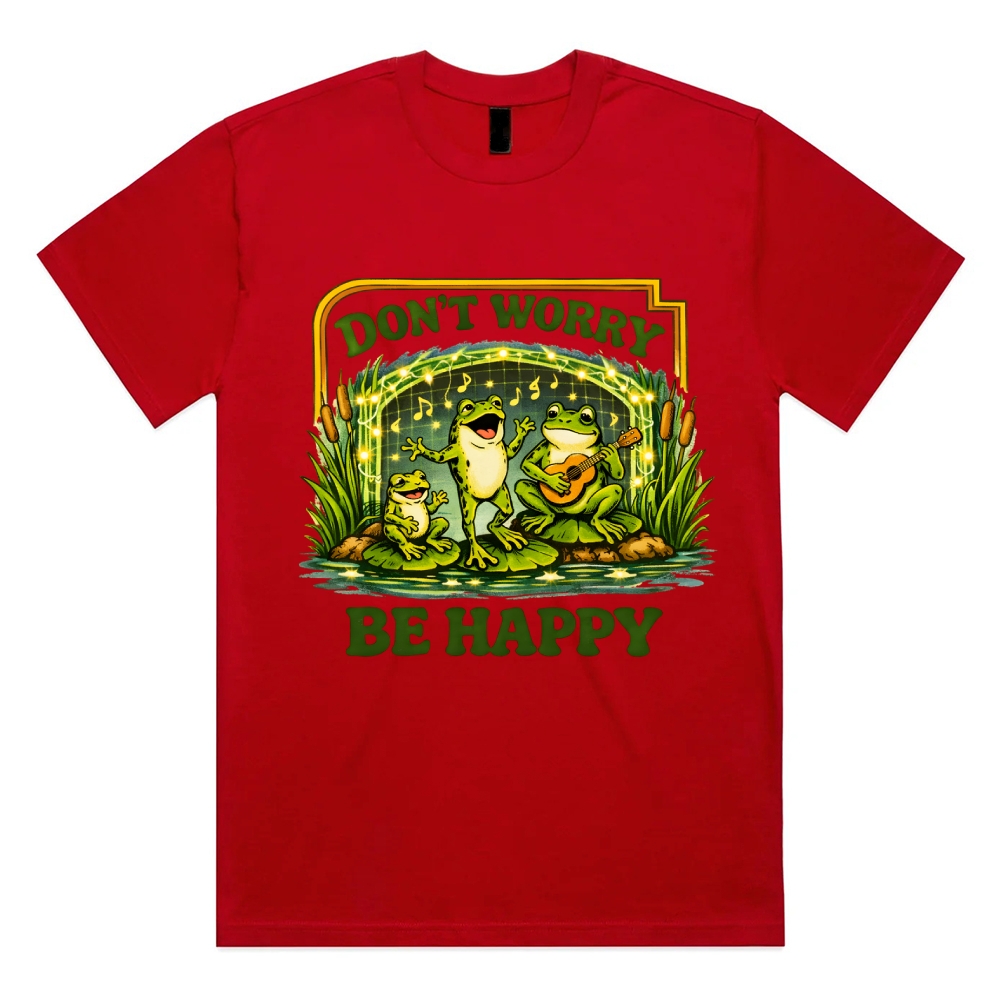 Don't Worry Be Happy Frogs Cotton Classic Fit Retro Dark Humor Graphic Tee