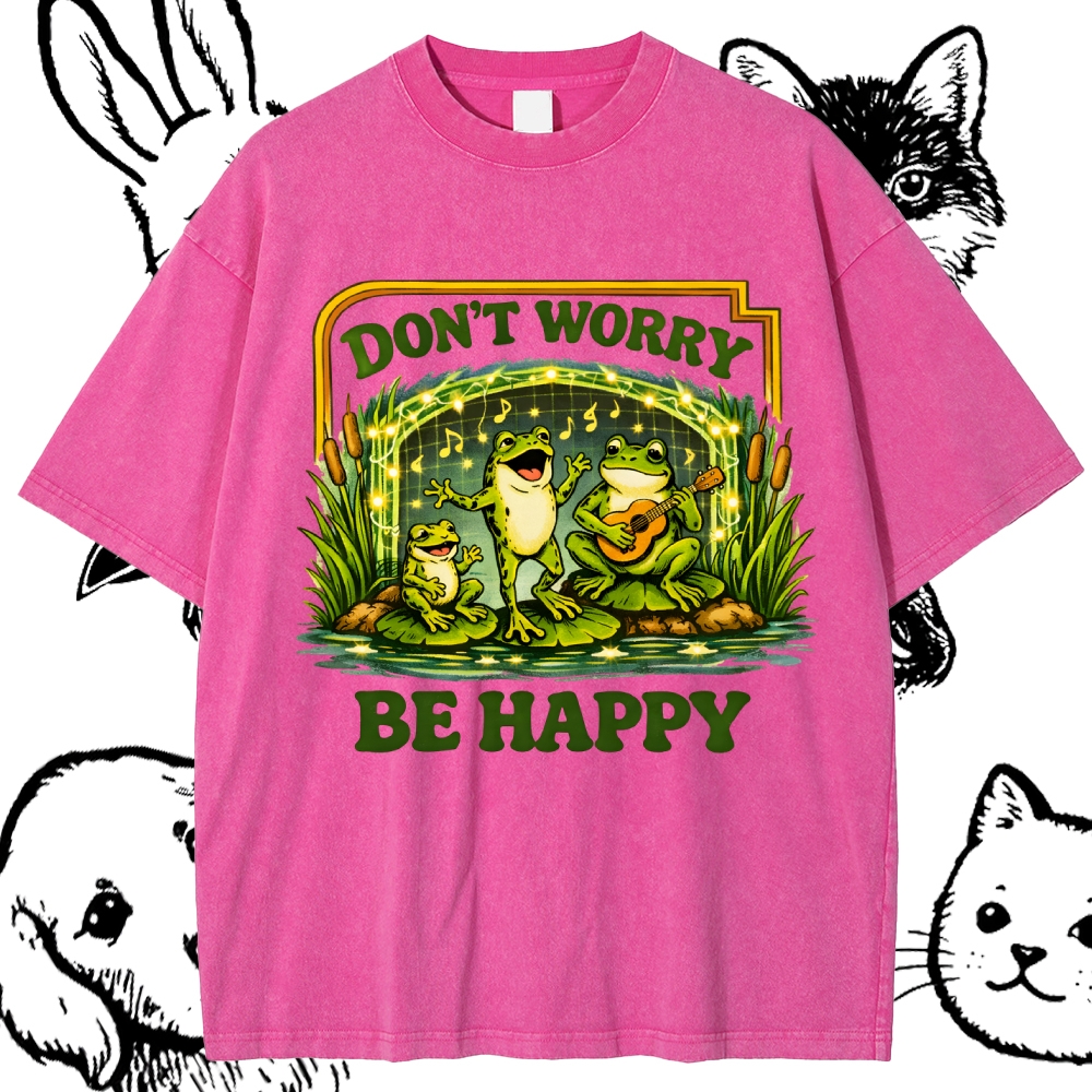 Don't Worry Be Happy Frogs Cotton Vintage Wash Classic Graphic Tee