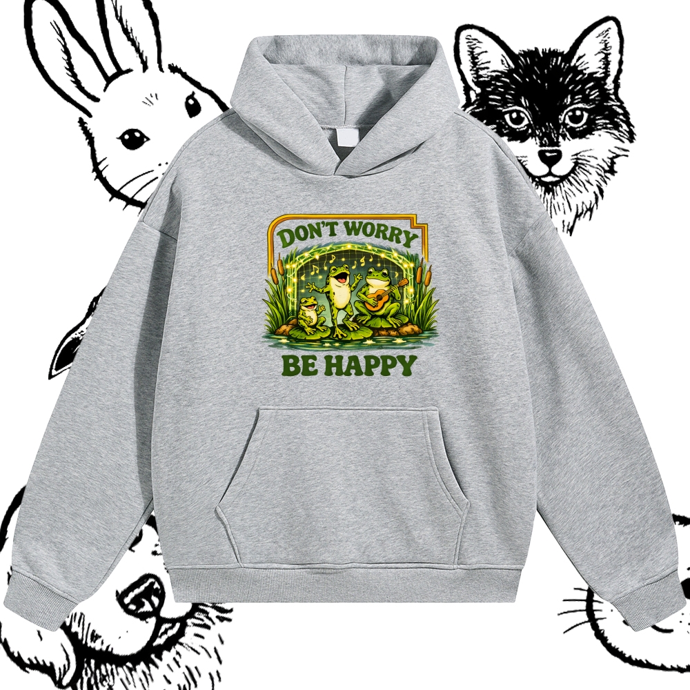 Don't Worry Be Happy Frogs Cotton Blend Classic Fit Unisex Hoodie