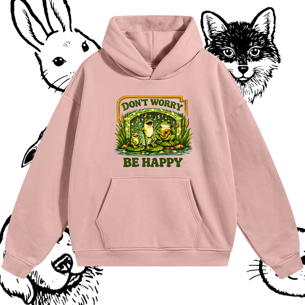Don't Worry Be Happy Frogs Cotton Blend Classic Fit Unisex Hoodie