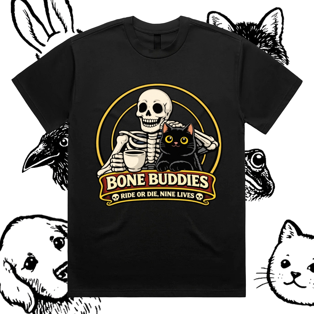 Coffee & Nine Lives Cotton Classic Fit Retro Dark Humor Graphic Tee