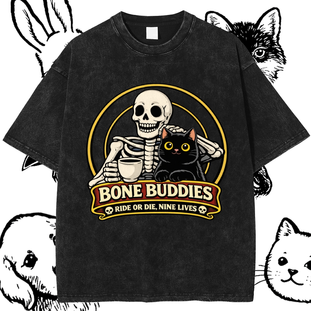 Coffee & Nine Lives Cotton Vintage Wash Classic Graphic Tee