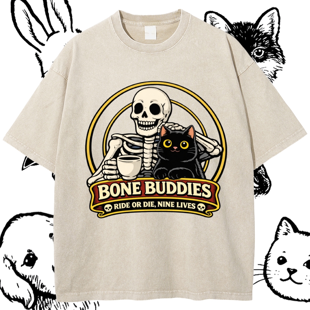 Coffee & Nine Lives Cotton Vintage Wash Classic Graphic Tee