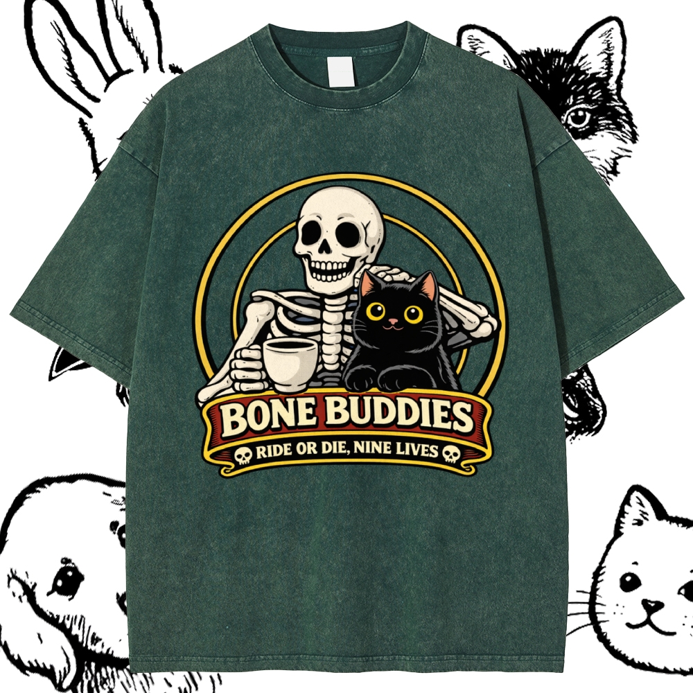 Coffee & Nine Lives Cotton Vintage Wash Classic Graphic Tee