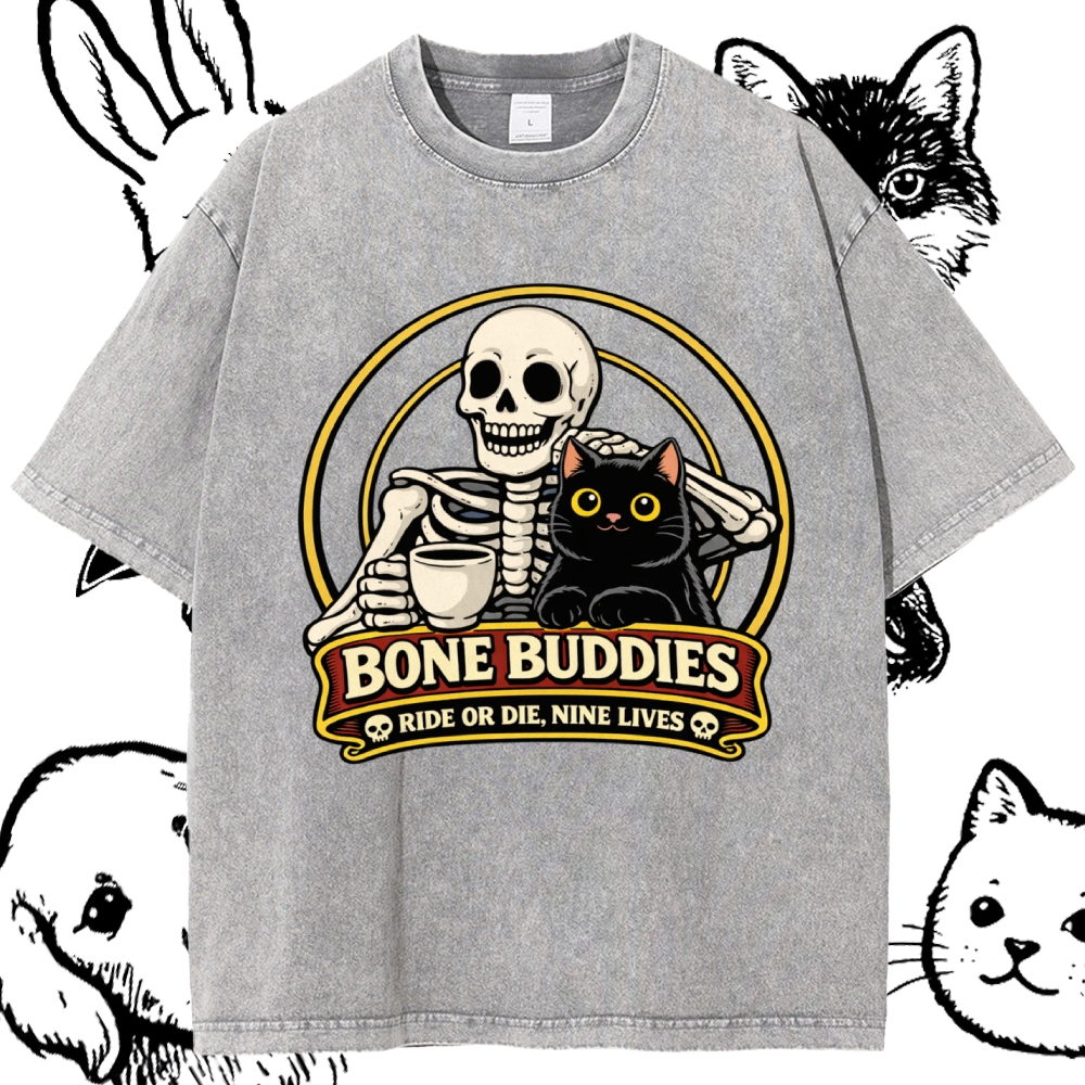 Coffee & Nine Lives Cotton Vintage Wash Classic Graphic Tee