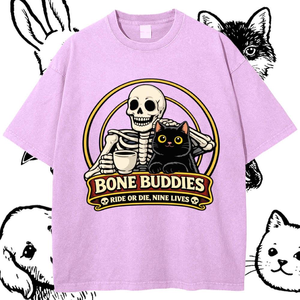 Coffee & Nine Lives Cotton Vintage Wash Classic Graphic Tee