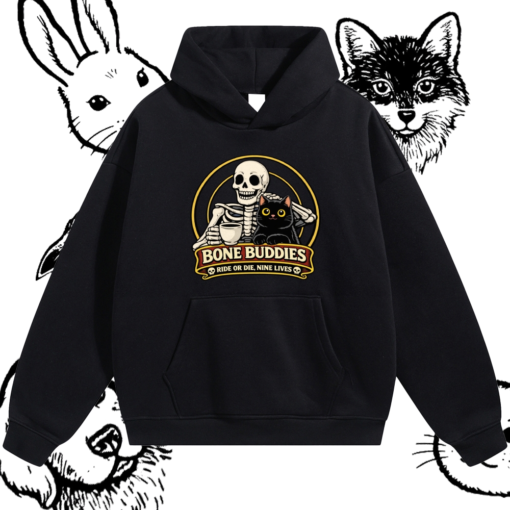 Coffee & Nine Lives Cotton Blend Classic Fit Unisex Hoodie