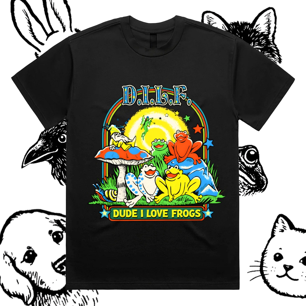 Psychedelic Frog Love Cotton Classic Fit Retro Dark Humor Graphic Tee