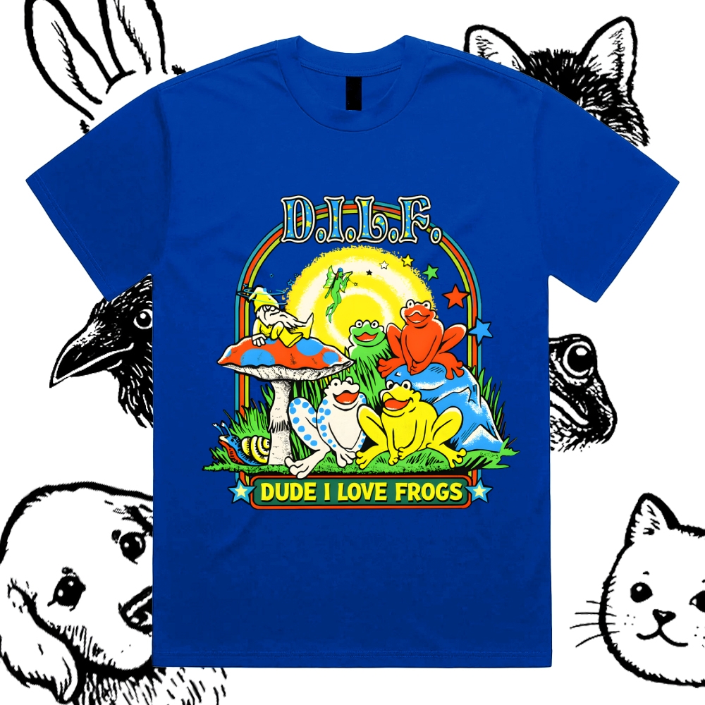 Psychedelic Frog Love Cotton Classic Fit Retro Dark Humor Graphic Tee