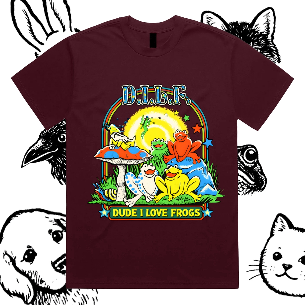 Psychedelic Frog Love Cotton Classic Fit Retro Dark Humor Graphic Tee