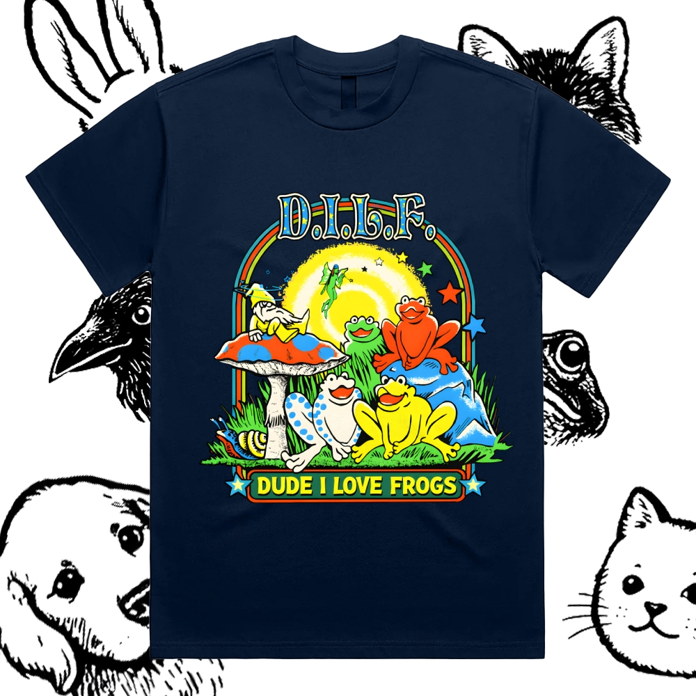 Psychedelic Frog Love Cotton Classic Fit Retro Dark Humor Graphic Tee