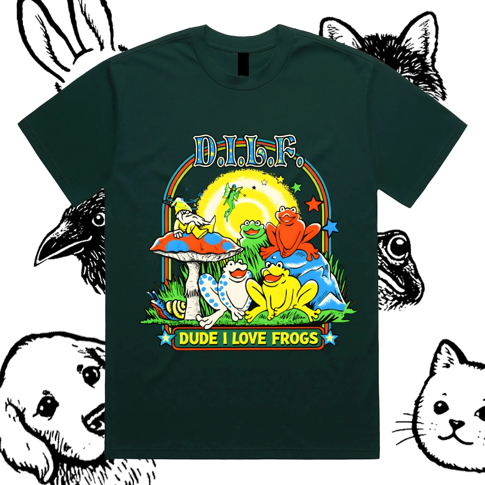 Psychedelic Frog Love Cotton Classic Fit Retro Dark Humor Graphic Tee