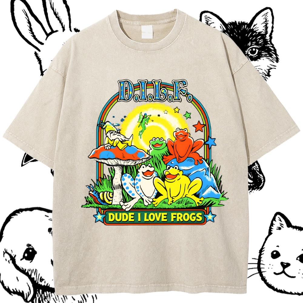 Psychedelic Frog Love Cotton Vintage Wash Classic Graphic Tee