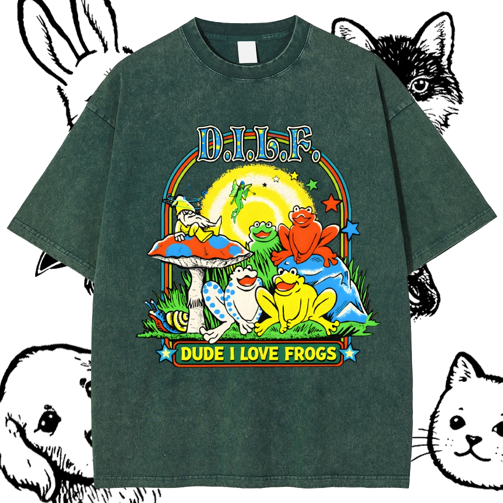 Psychedelic Frog Love Cotton Vintage Wash Classic Graphic Tee