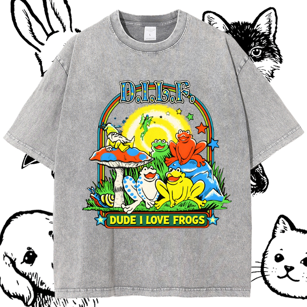 Psychedelic Frog Love Cotton Vintage Wash Classic Graphic Tee