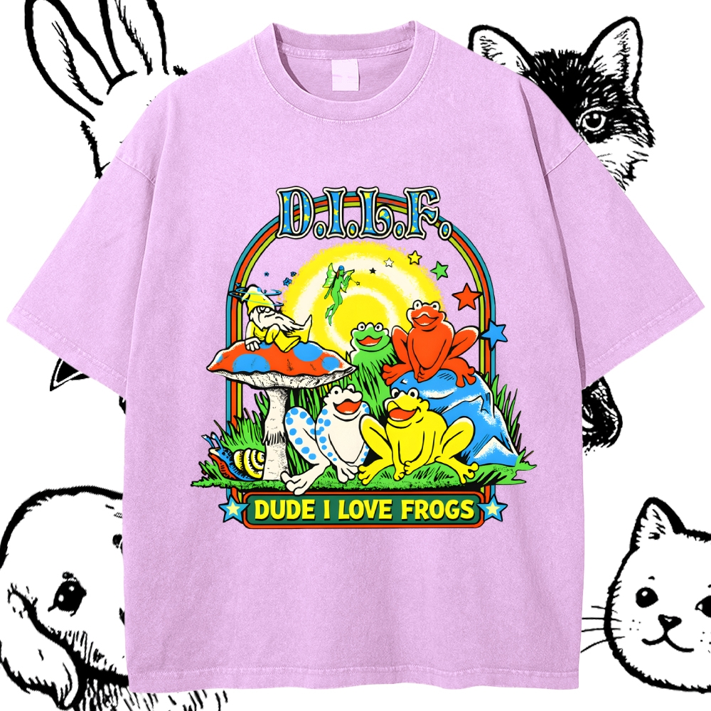 Psychedelic Frog Love Cotton Vintage Wash Classic Graphic Tee