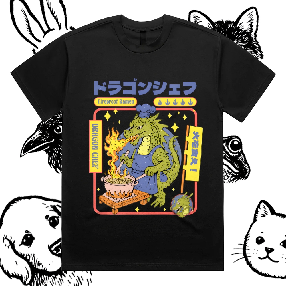 Dragon Chef: Fireproof Ramen Cotton Classic Fit Retro Dark Humor Graphic Tee