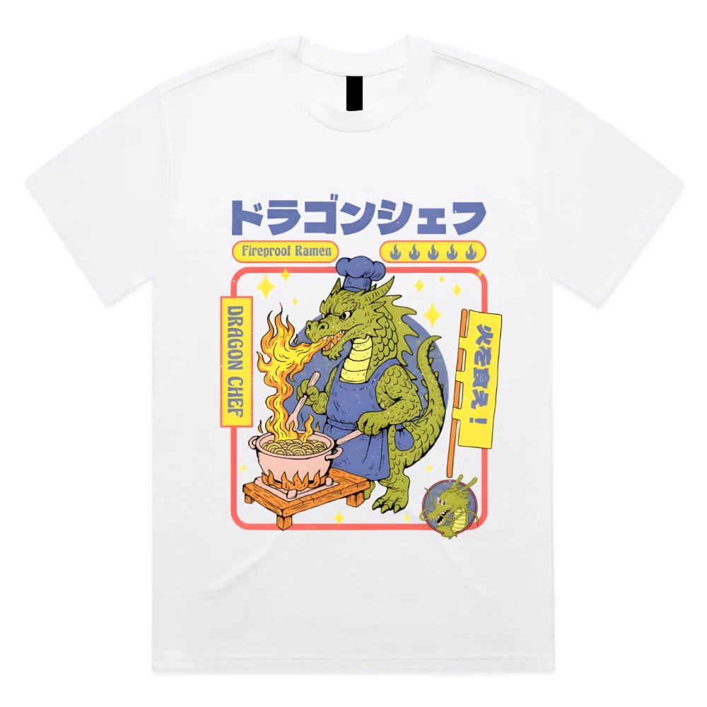 Dragon Chef: Fireproof Ramen Cotton Classic Fit Retro Dark Humor Graphic Tee