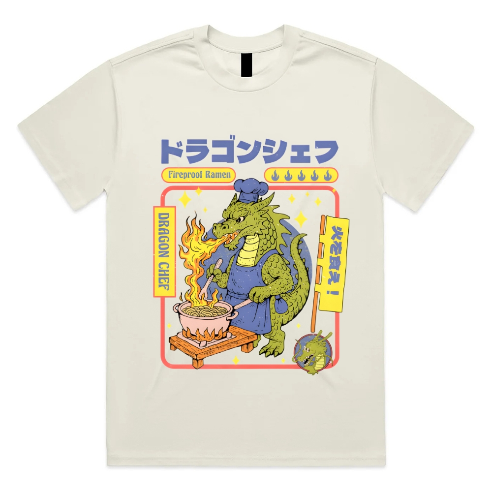 Dragon Chef: Fireproof Ramen Cotton Classic Fit Retro Dark Humor Graphic Tee