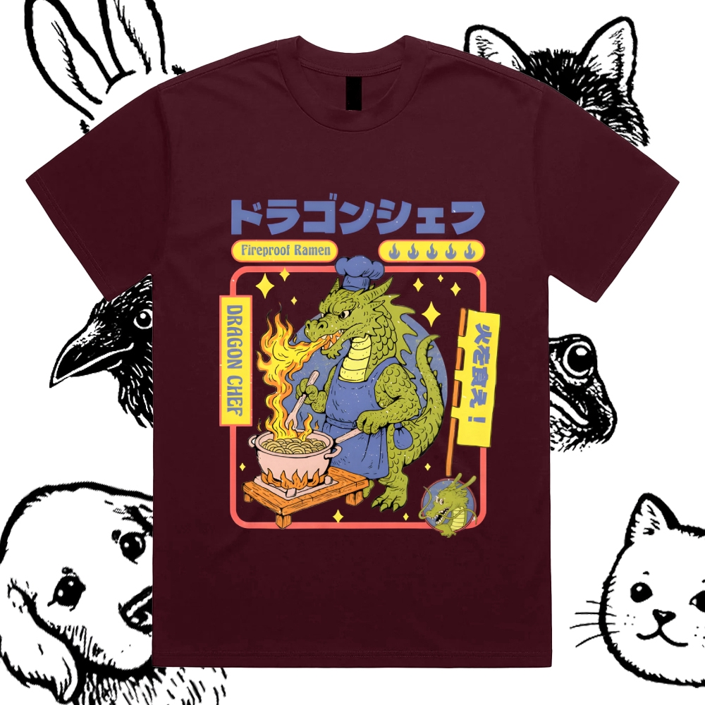 Dragon Chef: Fireproof Ramen Cotton Classic Fit Retro Dark Humor Graphic Tee